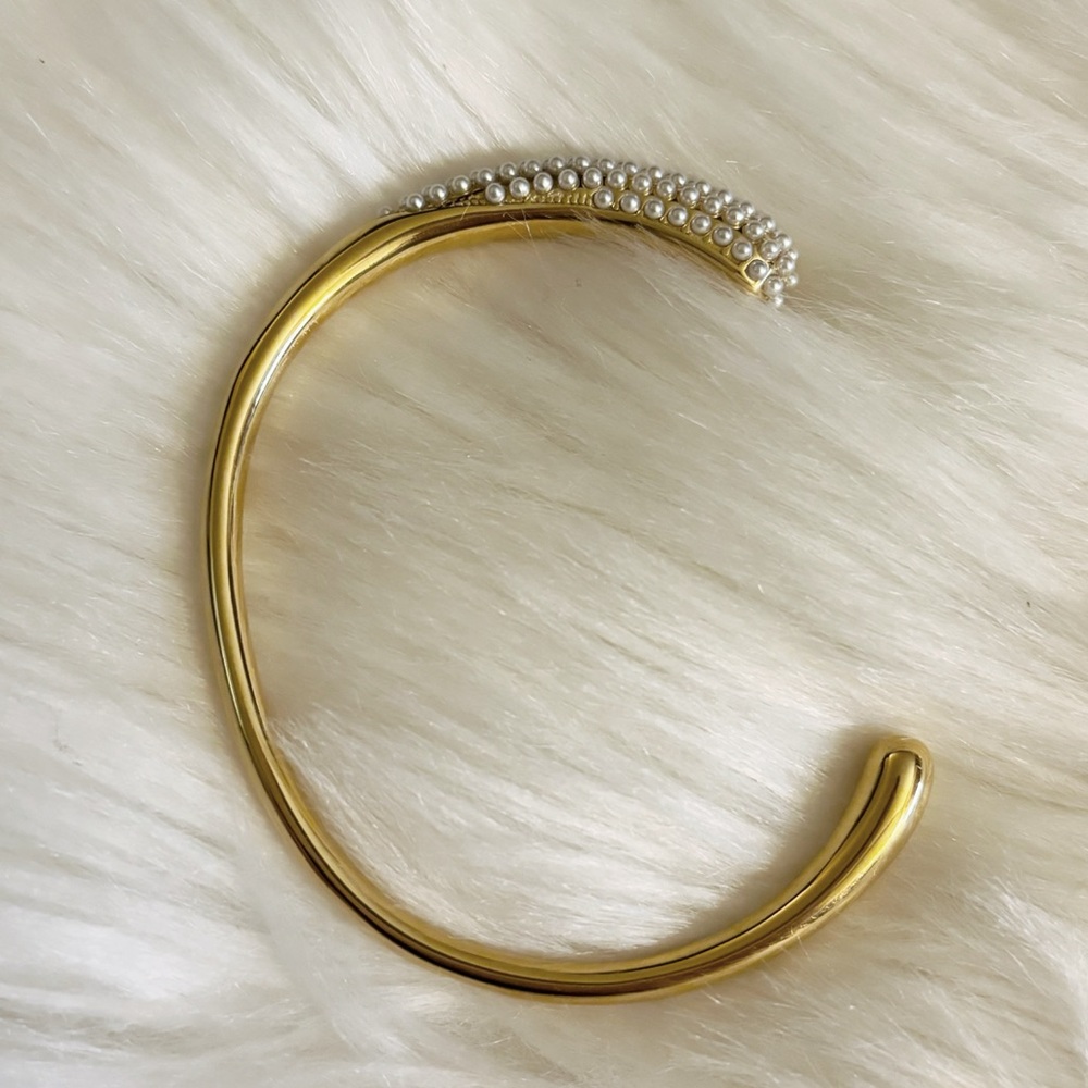Unique 14k Gold Filled Cuff Bracelet that is encrusted with tiny faux pearls